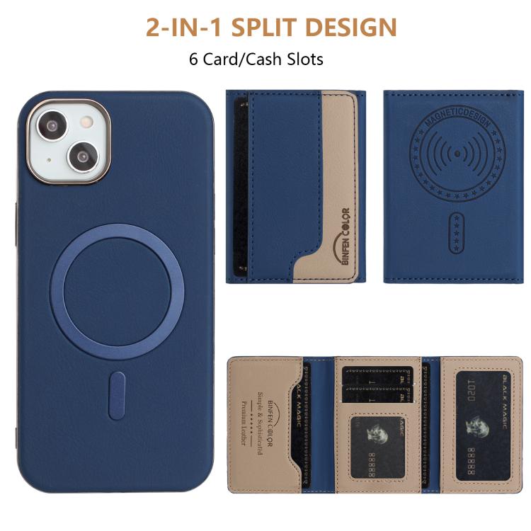 For iPhone 14 Colour Matching Horizontal Magnetic Card Bag RFID MagSafe Phone Case