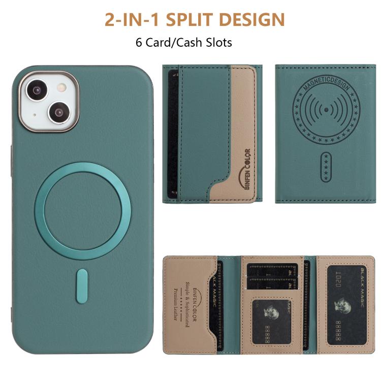For iPhone 14 Colour Matching Horizontal Magnetic Card Bag RFID MagSafe Phone Case