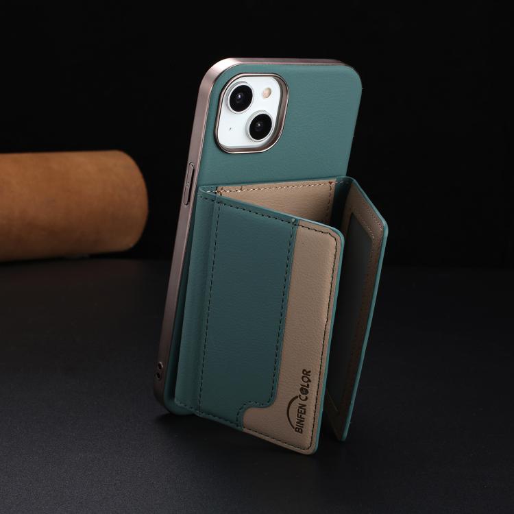 For iPhone 14 Colour Matching Horizontal Magnetic Card Bag RFID MagSafe Phone Case