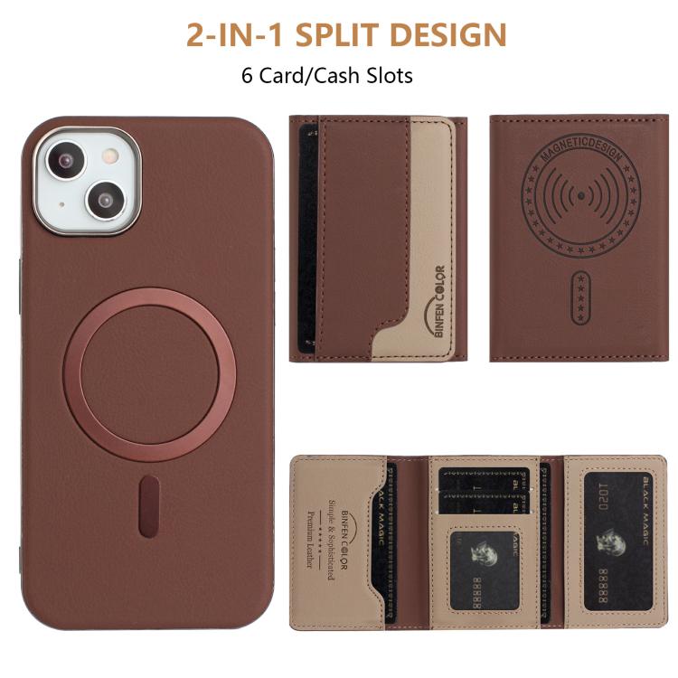 For iPhone 14 Colour Matching Horizontal Magnetic Card Bag RFID MagSafe Phone Case