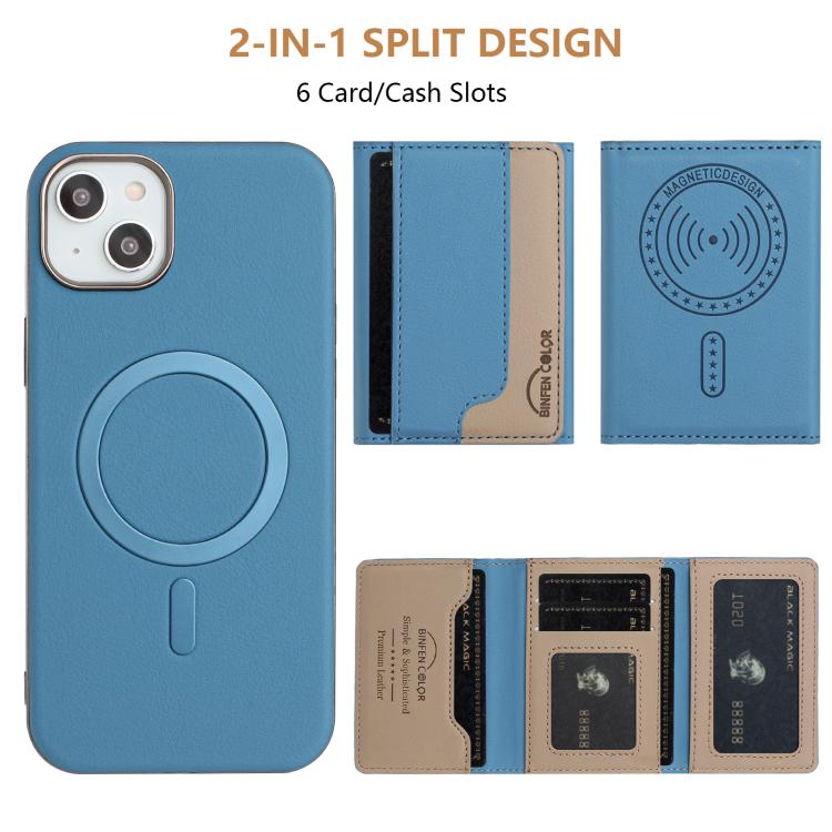 For iPhone 14 Colour Matching Horizontal Magnetic Card Bag RFID MagSafe Phone Case