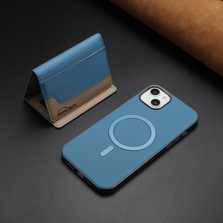 For iPhone 14 Colour Matching Horizontal Magnetic Card Bag RFID MagSafe Phone Case