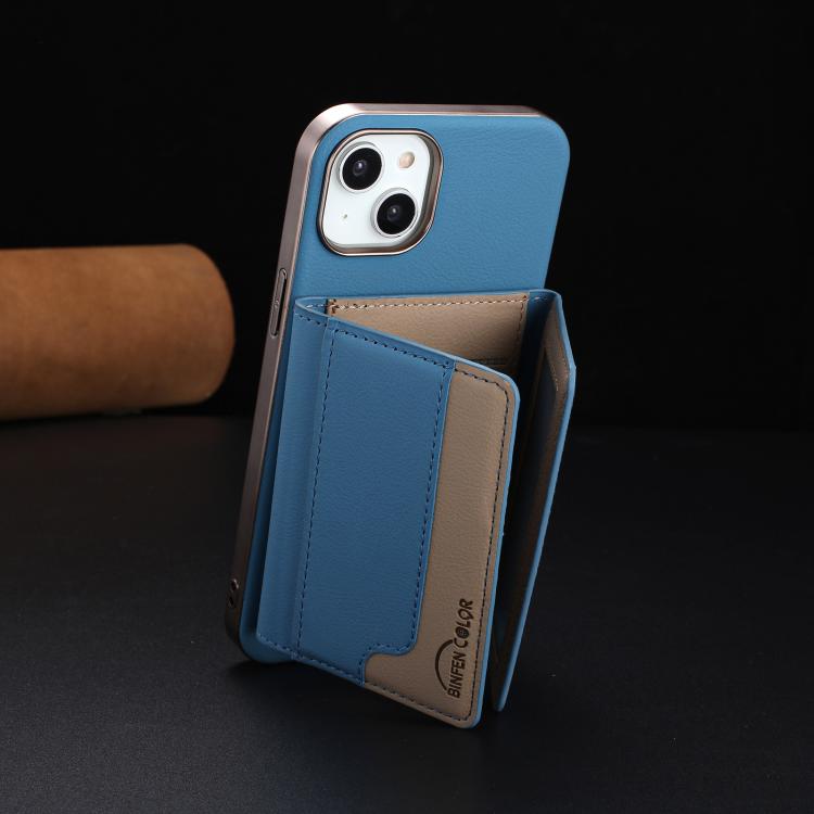 For iPhone 14 Colour Matching Horizontal Magnetic Card Bag RFID MagSafe Phone Case