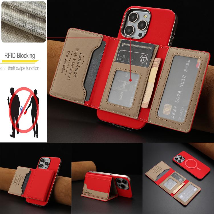 For iPhone 14 Pro Max Colour Matching Horizontal Magnetic Card Bag RFID MagSafe Phone Case