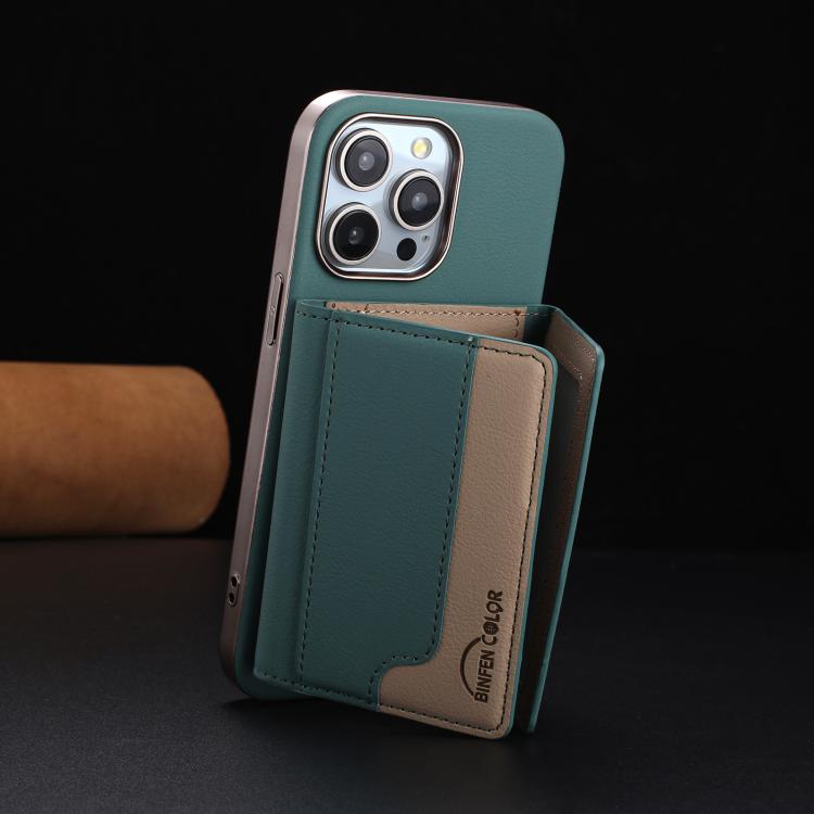 For iPhone 13 Pro Max Colour Matching Horizontal Magnetic Card Bag RFID MagSafe Phone Case