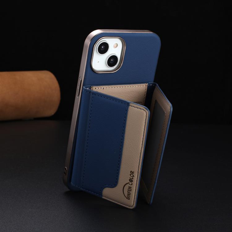 For iPhone 13 Colour Matching Horizontal Magnetic Card Bag RFID MagSafe Phone Case