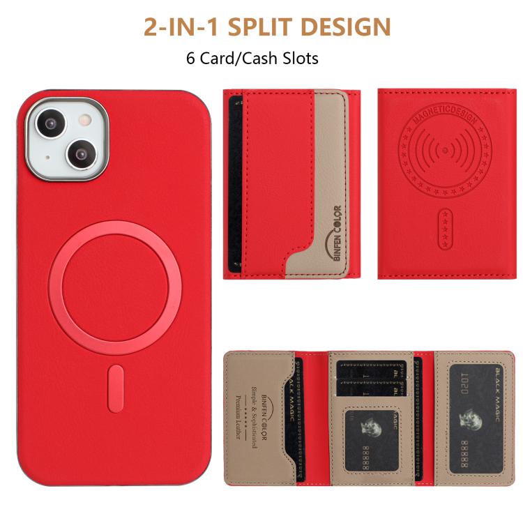 For iPhone 13 Colour Matching Horizontal Magnetic Card Bag RFID MagSafe Phone Case