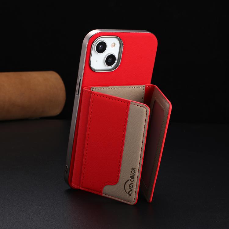 For iPhone 13 Colour Matching Horizontal Magnetic Card Bag RFID MagSafe Phone Case