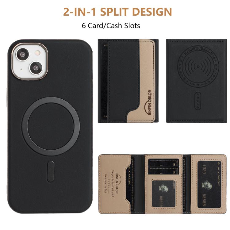 For iPhone 13 Colour Matching Horizontal Magnetic Card Bag RFID MagSafe Phone Case