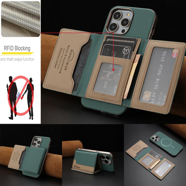 For iPhone 12 Pro Max Colour Matching Horizontal Magnetic Card Bag RFID MagSafe Phone Case