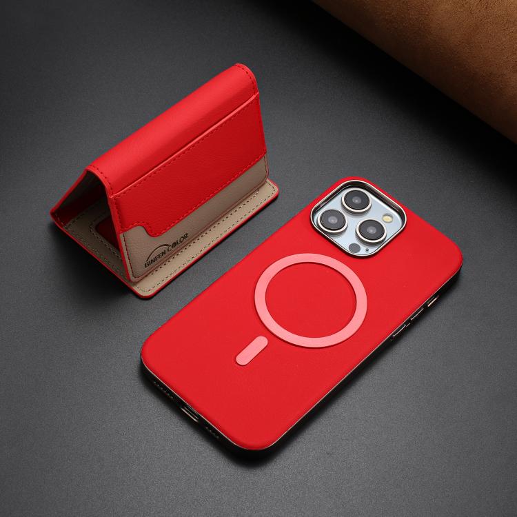 For iPhone 12 Pro Max Colour Matching Horizontal Magnetic Card Bag RFID MagSafe Phone Case