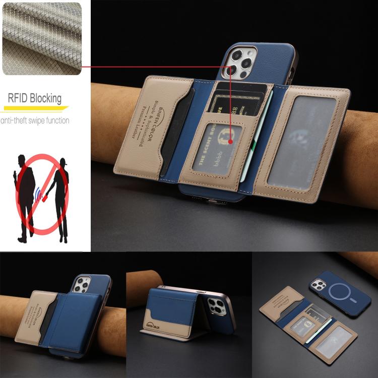 For iPhone 12 / 12 Pro Colour Matching Horizontal Magnetic Card Bag RFID MagSafe Phone Case