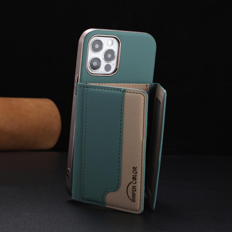 For iPhone 12 / 12 Pro Colour Matching Horizontal Magnetic Card Bag RFID MagSafe Phone Case