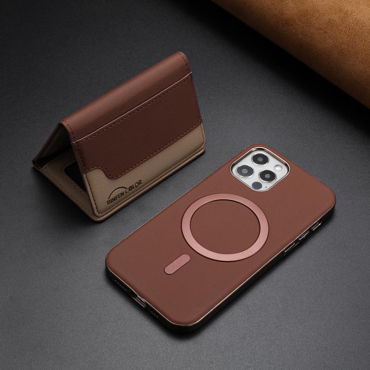 For iPhone 12 / 12 Pro Colour Matching Horizontal Magnetic Card Bag RFID MagSafe Phone Case