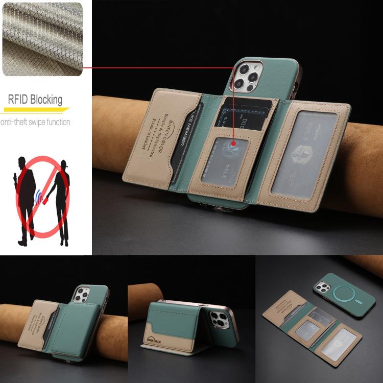 For iPhone 11 Colour Matching Horizontal Magnetic Card Bag RFID MagSafe Phone Case