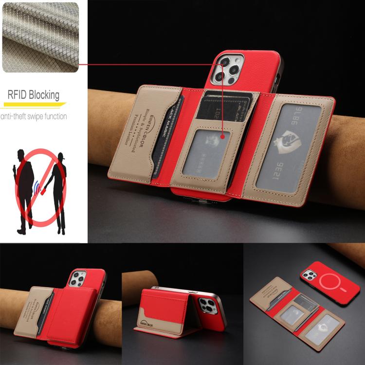 For iPhone 11 Colour Matching Horizontal Magnetic Card Bag RFID MagSafe Phone Case