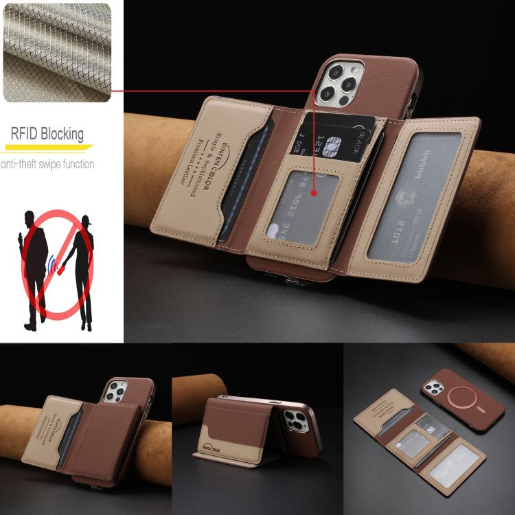 For iPhone 11 Colour Matching Horizontal Magnetic Card Bag RFID MagSafe Phone Case