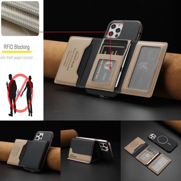 For iPhone 11 Colour Matching Horizontal Magnetic Card Bag RFID MagSafe Phone Case