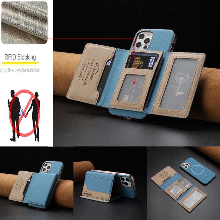 For iPhone 11 Colour Matching Horizontal Magnetic Card Bag RFID MagSafe Phone Case