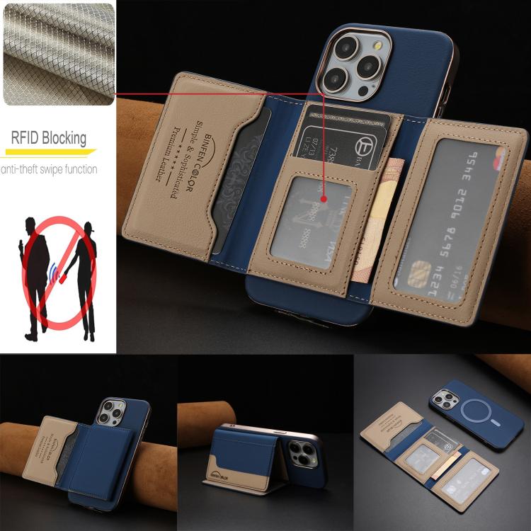 For iPhone 11 Pro Colour Matching Horizontal Magnetic Card Bag RFID MagSafe Phone Case