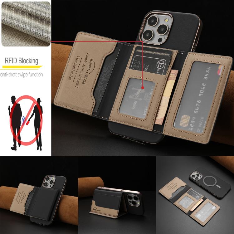 For iPhone 11 Pro Colour Matching Horizontal Magnetic Card Bag RFID MagSafe Phone Case