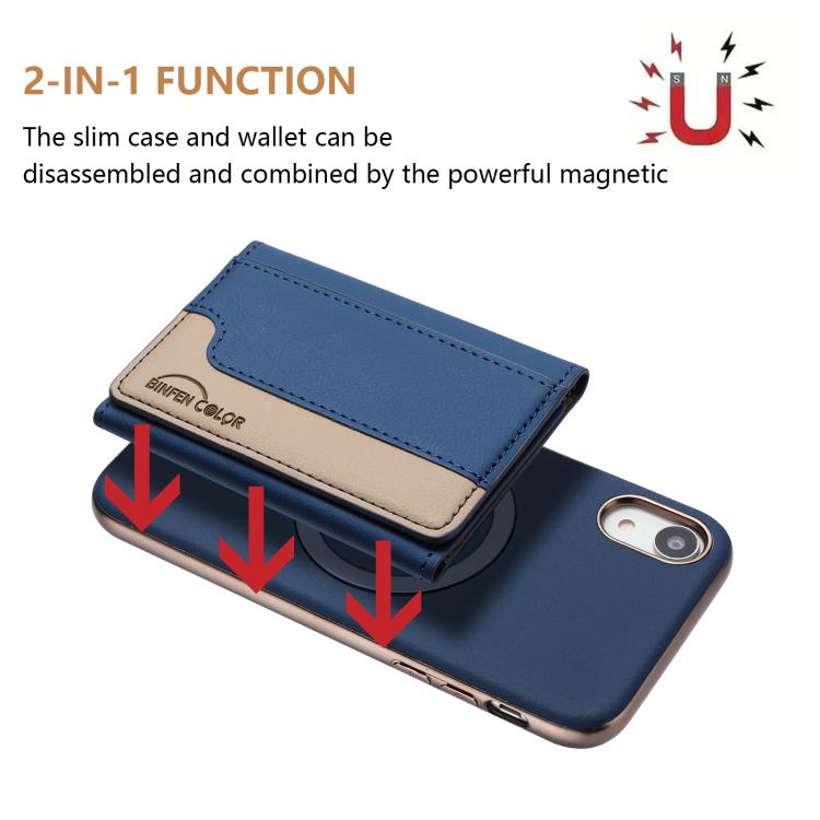 For iPhone XR Colour Matching Horizontal Magnetic Card Bag RFID MagSafe Phone Case