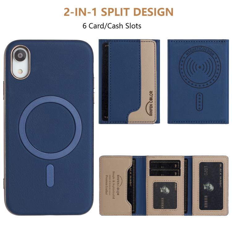 For iPhone XR Colour Matching Horizontal Magnetic Card Bag RFID MagSafe Phone Case