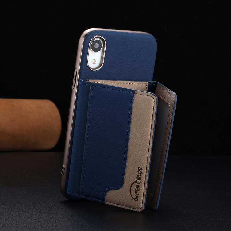 For iPhone XR Colour Matching Horizontal Magnetic Card Bag RFID MagSafe Phone Case