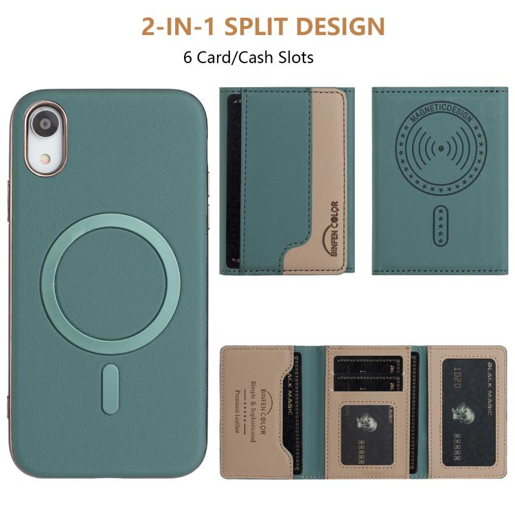 For iPhone XR Colour Matching Horizontal Magnetic Card Bag RFID MagSafe Phone Case