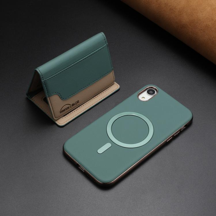 For iPhone XR Colour Matching Horizontal Magnetic Card Bag RFID MagSafe Phone Case