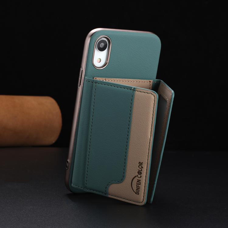 For iPhone XR Colour Matching Horizontal Magnetic Card Bag RFID MagSafe Phone Case
