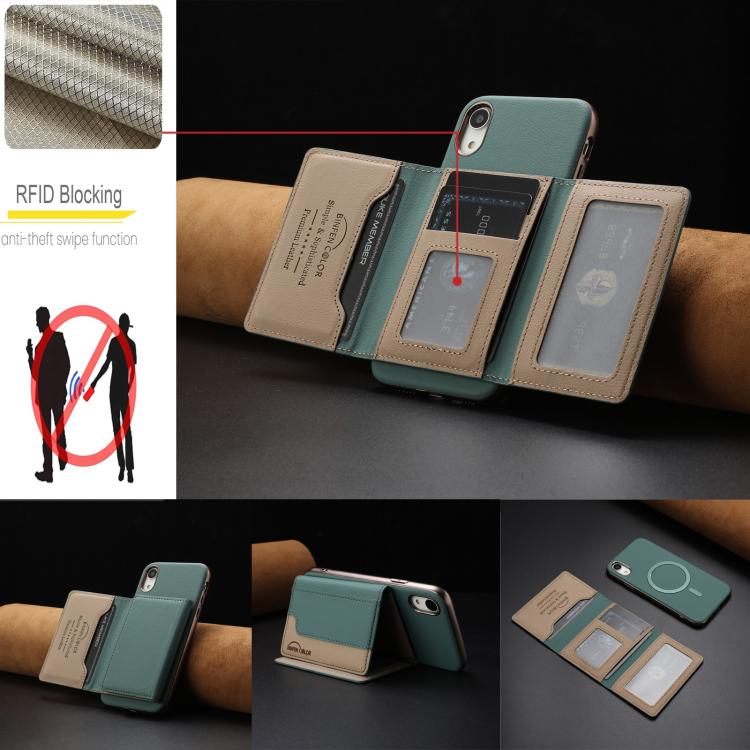 For iPhone XR Colour Matching Horizontal Magnetic Card Bag RFID MagSafe Phone Case