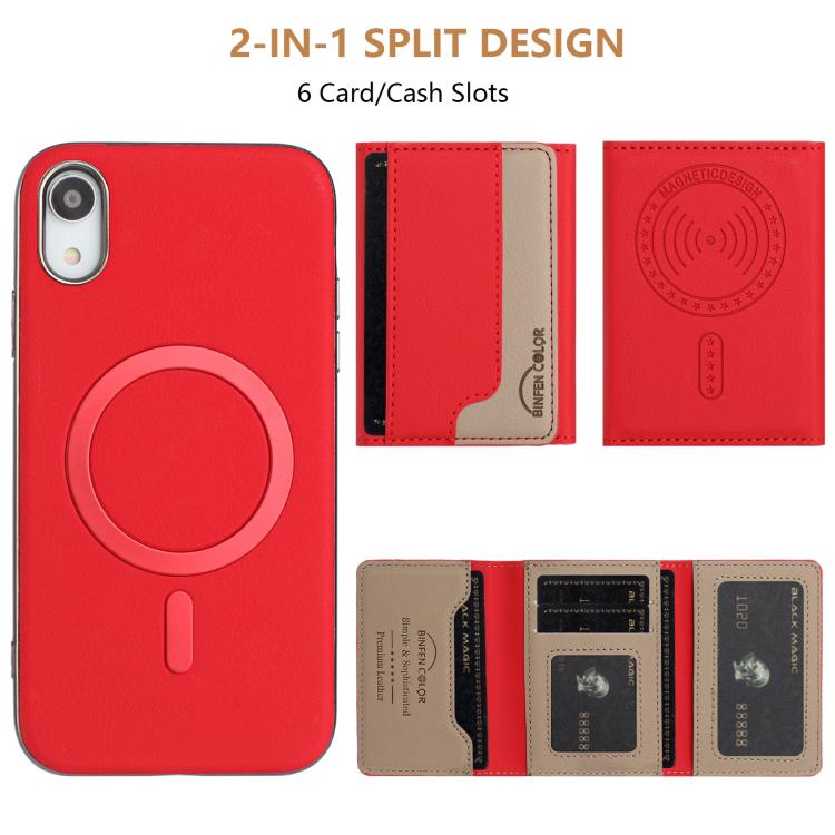 For iPhone XR Colour Matching Horizontal Magnetic Card Bag RFID MagSafe Phone Case