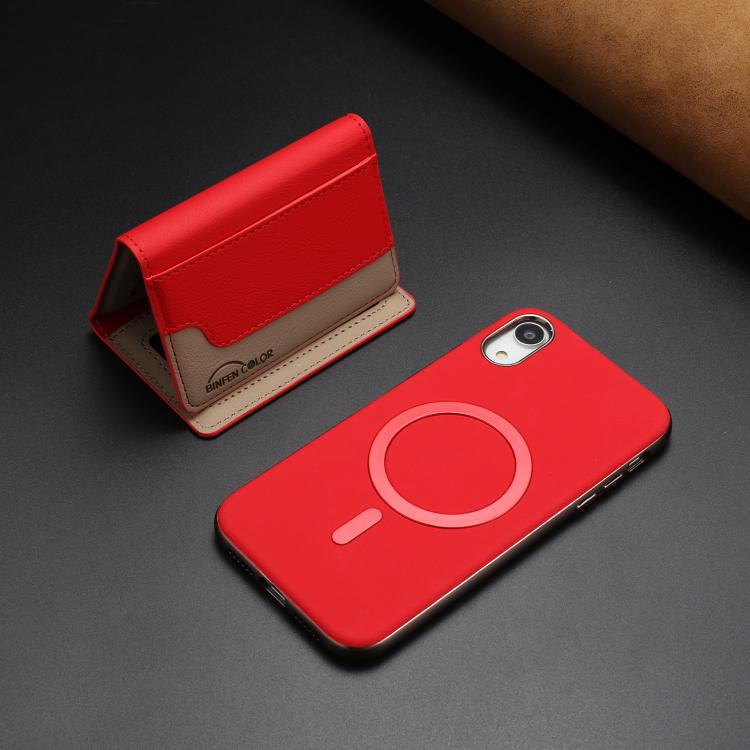 For iPhone XR Colour Matching Horizontal Magnetic Card Bag RFID MagSafe Phone Case