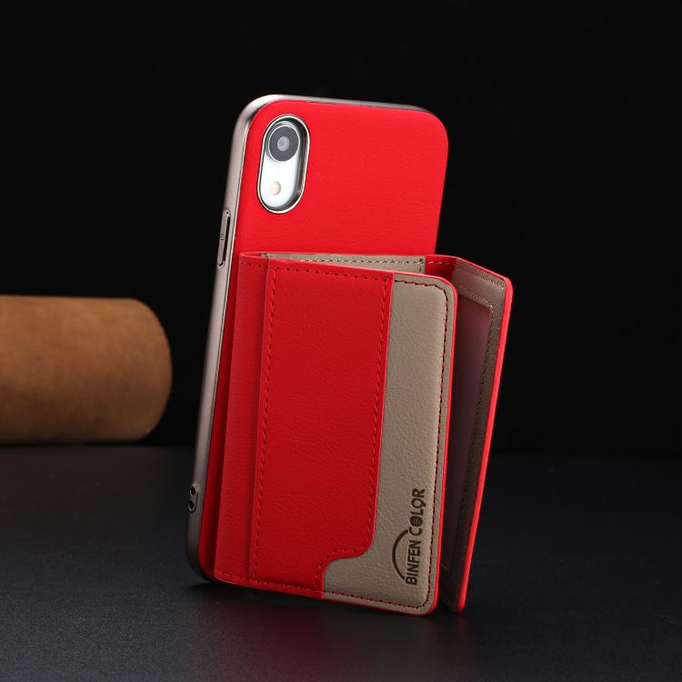 For iPhone XR Colour Matching Horizontal Magnetic Card Bag RFID MagSafe Phone Case