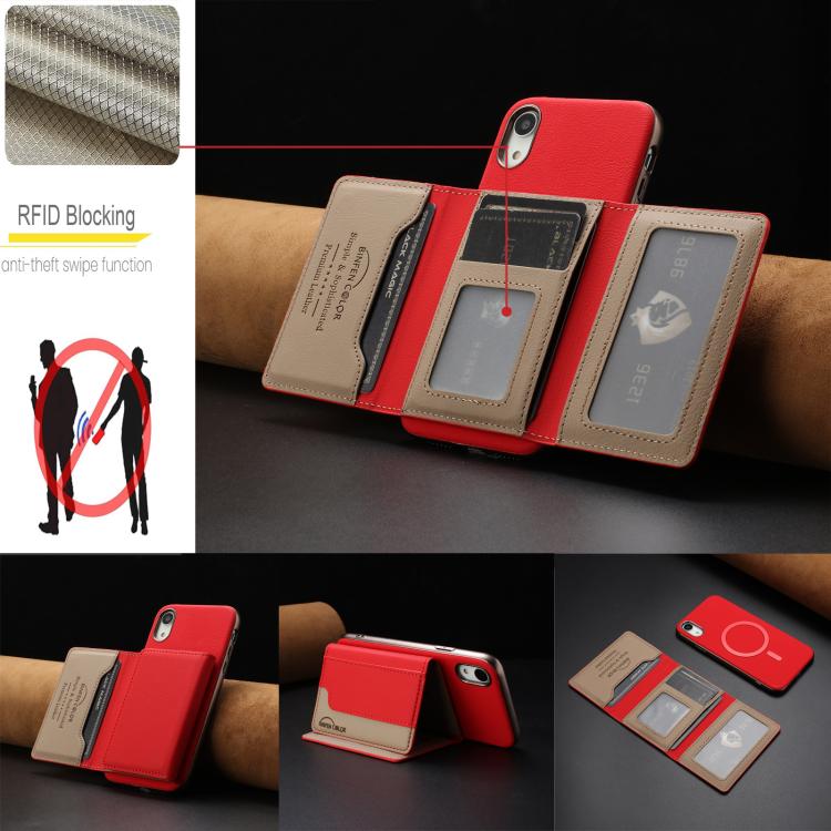 For iPhone XR Colour Matching Horizontal Magnetic Card Bag RFID MagSafe Phone Case