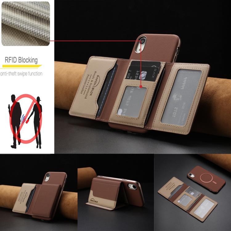 For iPhone XR Colour Matching Horizontal Magnetic Card Bag RFID MagSafe Phone Case