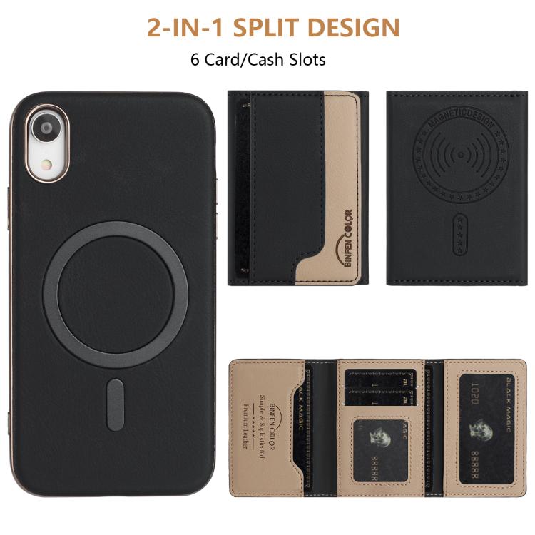 For iPhone XR Colour Matching Horizontal Magnetic Card Bag RFID MagSafe Phone Case