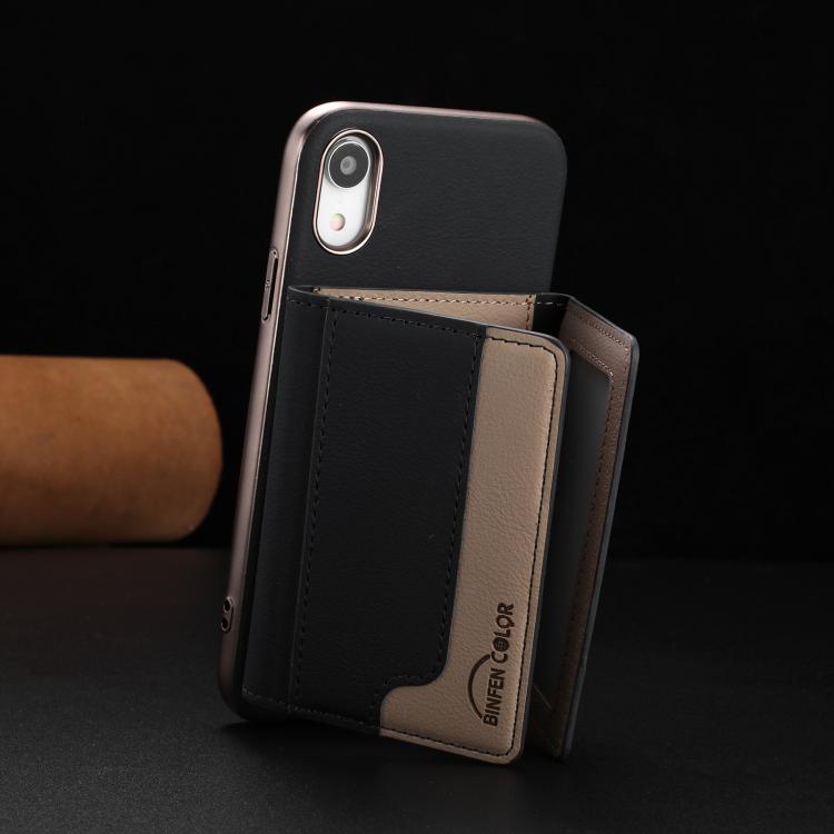 For iPhone XR Colour Matching Horizontal Magnetic Card Bag RFID MagSafe Phone Case