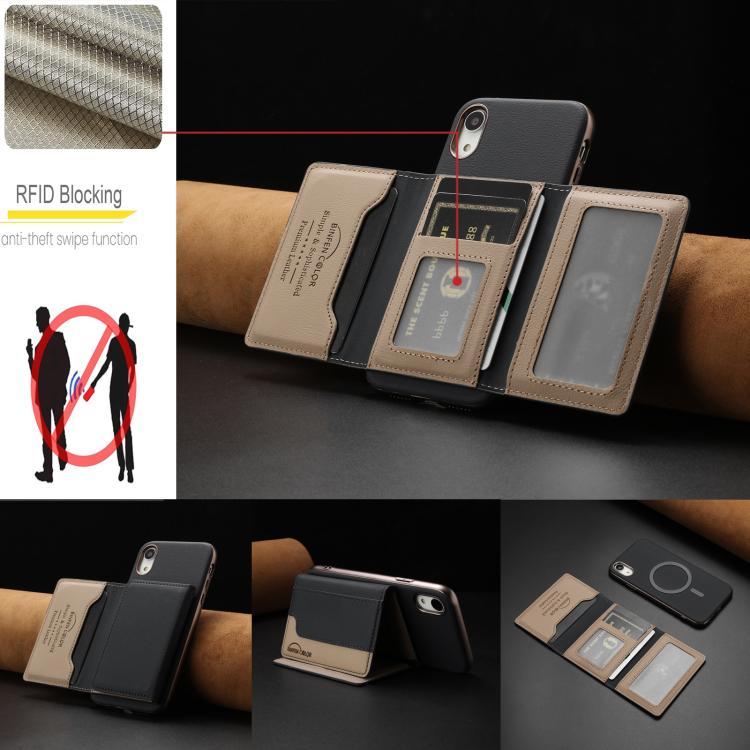 For iPhone XR Colour Matching Horizontal Magnetic Card Bag RFID MagSafe Phone Case