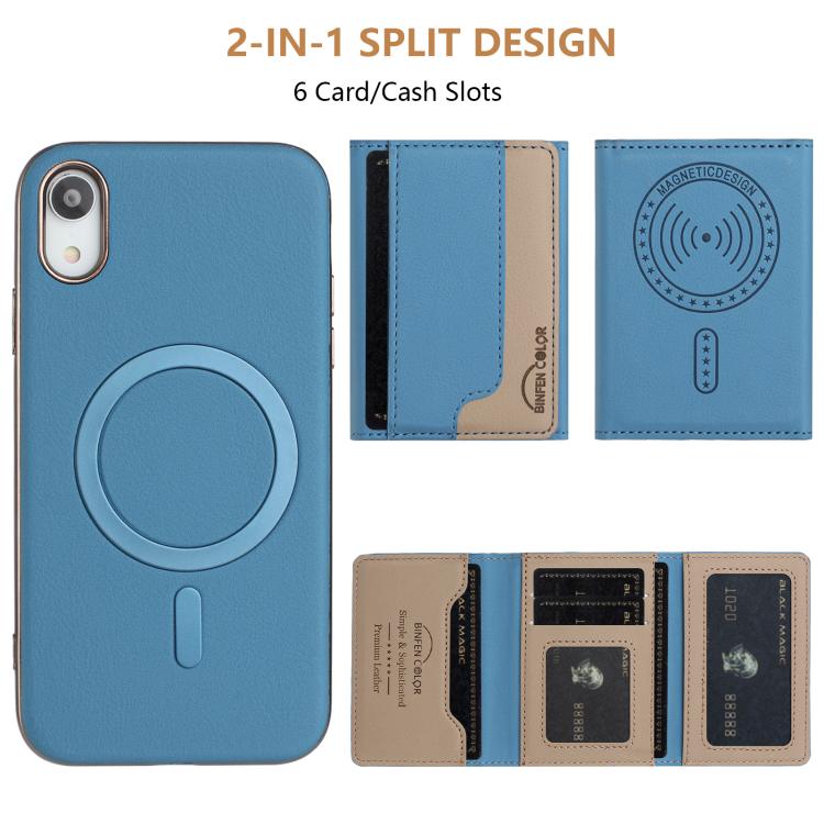 For iPhone XR Colour Matching Horizontal Magnetic Card Bag RFID MagSafe Phone Case
