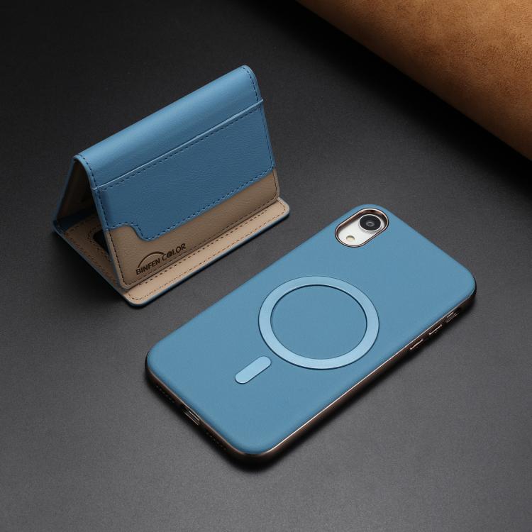 For iPhone XR Colour Matching Horizontal Magnetic Card Bag RFID MagSafe Phone Case