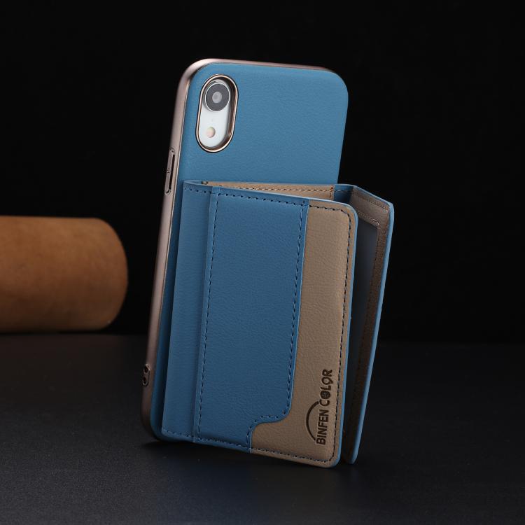 For iPhone XR Colour Matching Horizontal Magnetic Card Bag RFID MagSafe Phone Case