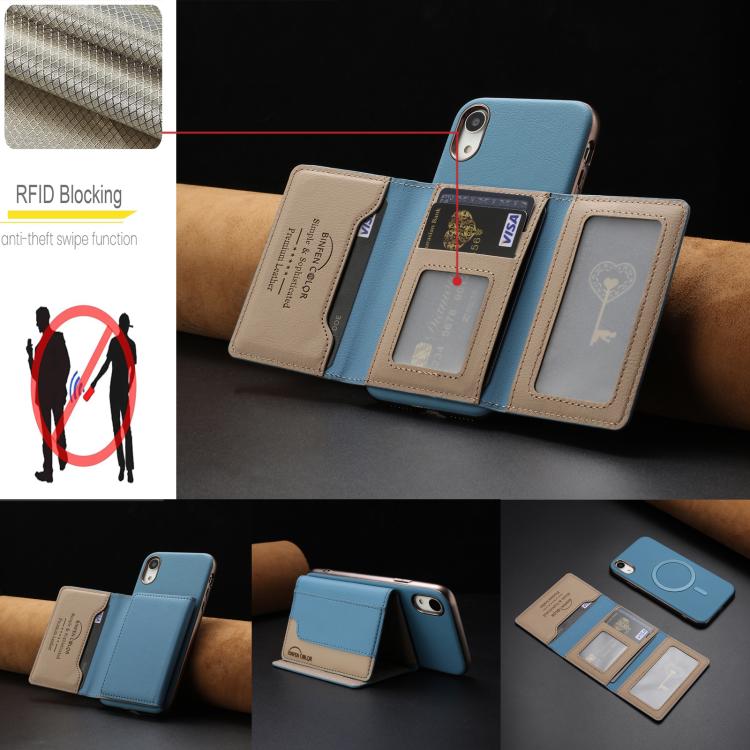 For iPhone XR Colour Matching Horizontal Magnetic Card Bag RFID MagSafe Phone Case