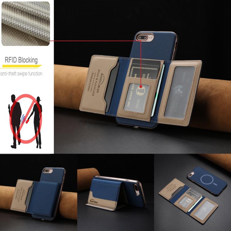 For iPhone 8 Plus / 7 Plus Colour Matching Horizontal Magnetic Card Bag RFID MagSafe Phone Case