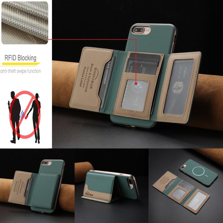 For iPhone 8 Plus / 7 Plus Colour Matching Horizontal Magnetic Card Bag RFID MagSafe Phone Case