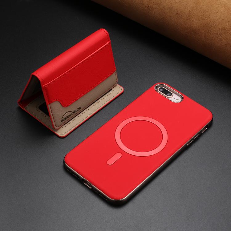 For iPhone 8 Plus / 7 Plus Colour Matching Horizontal Magnetic Card Bag RFID MagSafe Phone Case