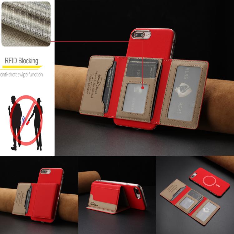For iPhone 8 Plus / 7 Plus Colour Matching Horizontal Magnetic Card Bag RFID MagSafe Phone Case
