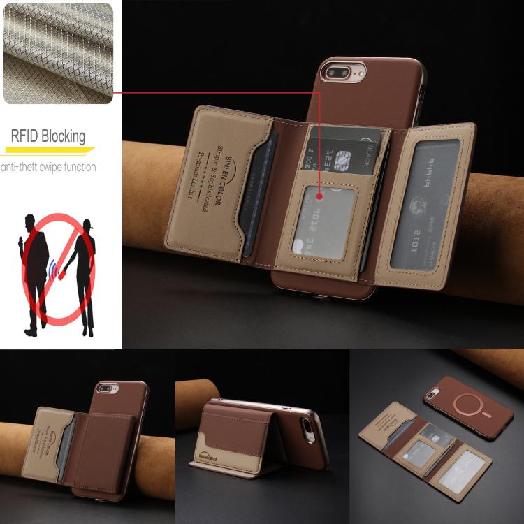 For iPhone 8 Plus / 7 Plus Colour Matching Horizontal Magnetic Card Bag RFID MagSafe Phone Case