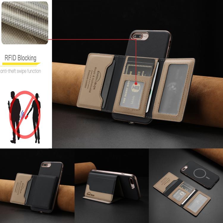 For iPhone 8 Plus / 7 Plus Colour Matching Horizontal Magnetic Card Bag RFID MagSafe Phone Case